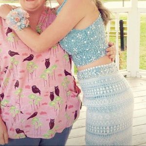 Two piece, beaded, lace prom dress